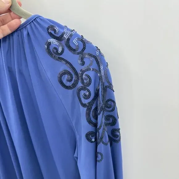 Susan Graver Artisan Liquid Knit Beaded Top Sz L Periwinkle Blue Relaxed Boho - Picture 3 of 13